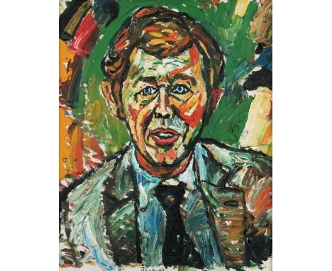 John Randall Bratby R.A. (British, 1928-1992), portrait of Michael Medwin, actor and film producer, bust length, signed l.c.,