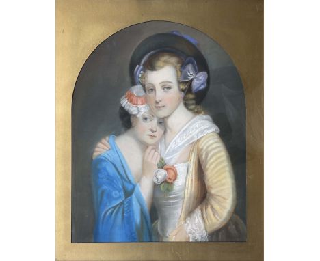 European School (19th century), Portrait of Two Young Ladies, pastel, 85 by 68cm, framed