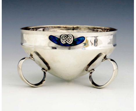 Archibald Knox for Liberty and Co., an Arts and Crafts Cymric silver and enamelled bowl, Birmingham 1902, model 2047, domed o