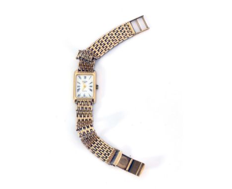 A 9 carat gold ladies Rotary wristwatch, on bracelet strap, rectangular white enamelled dial, quartz movement