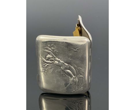 A Victorian Art Nouveau cigarette case, Henry Matthews, Birmingham 1898, embossed with a nude reclining figure, gilt interior