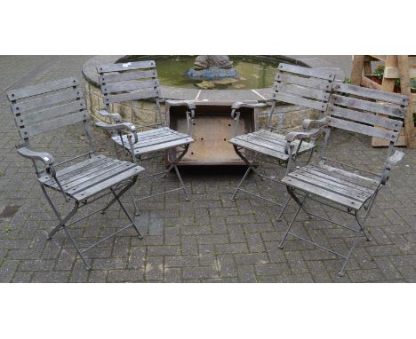 A set of four mid 20th/ late 20th Century foldable garden chairs, wooden ladder back slates
