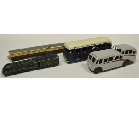A Dinky B.O.A.C Coach no. 283, a Dinky Observation Coach, a Dinky 798 Train Set including engine and two coaches (5)