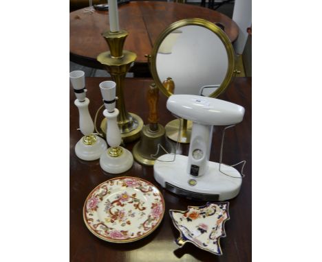 A mid 20th Century set of Avery scales; an early 20th Century school bell stamped Fiddian; contemporary lighting; etc