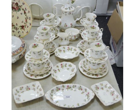 A Royal Albert Winsome pattern tea and coffee set inc coffee pot, tea and coffee cups, saucers, milk jug sugar bowl etc qty