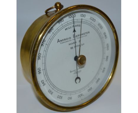 An early 20th century lacquered brass Mark 2 Aneroid Barometer, by Short & Mason, London