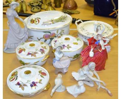 Ceramics - a Royal Doulton figure, Autumn Breezes, HN 1934, printed marks to base; another, Karen, HN 4779; a NAO figure of a