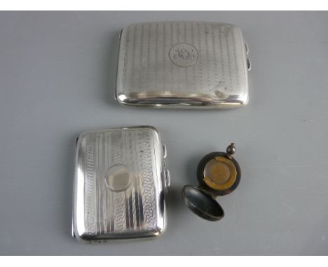 TWO SILVER CIGARETTE CASES and a base metal sovereign case, both cases with engine turned decoration, Chester & Birmingham ha