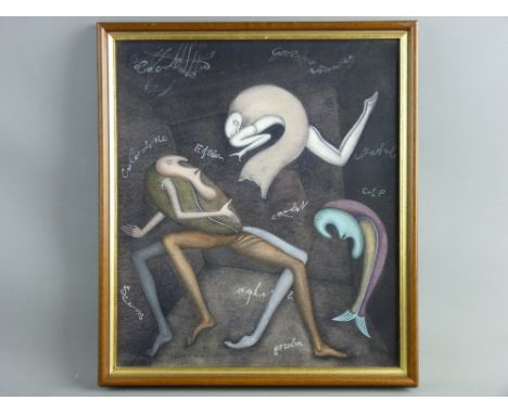 SIMON LEWTY mixed media - surrealism study titled 'Poet, Spirit, Fish-man' verso, dated 1978, signed and dated lower left, 36