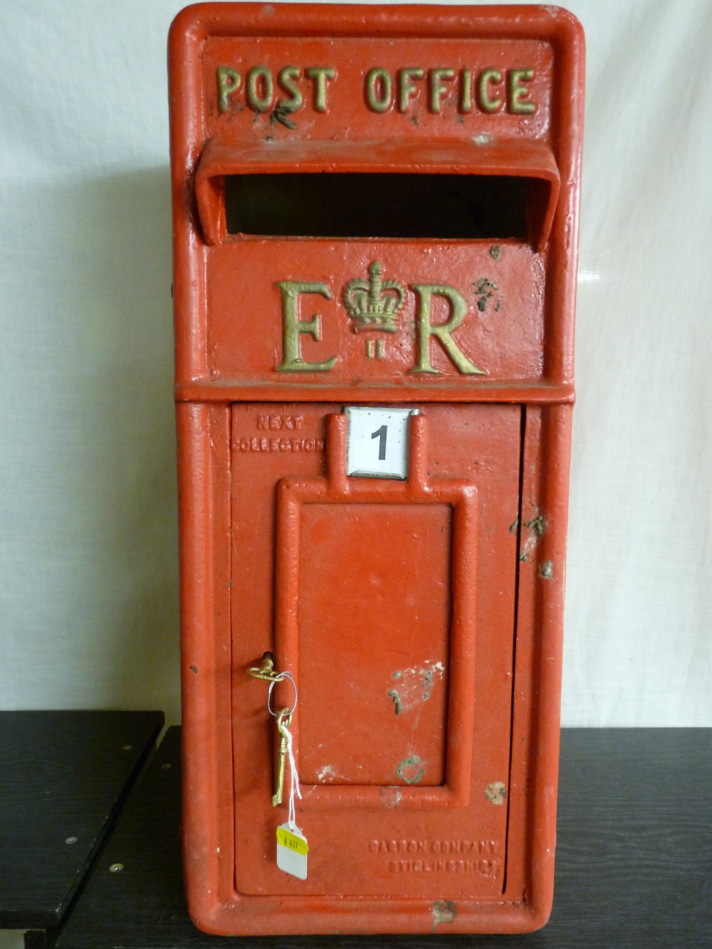 A RED POST OFFICE COLLECTION BOX with ER crown cypher by Carron Company ...