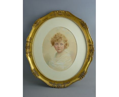 FOLEY watercolour - oval portrait of a young girl, dated 1923, signed bottom right, 36 x 28 cms