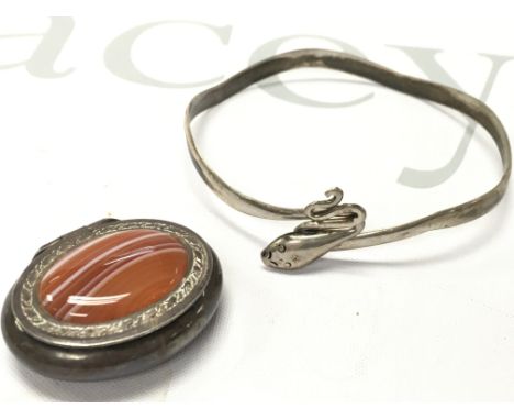 Silver snake bangle and a silver pill box , postage category A