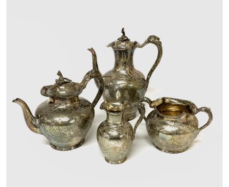 A Victorian four piece silver tea set comprising teapot coffee pot milk jug and sugar bowl 1.955 kg