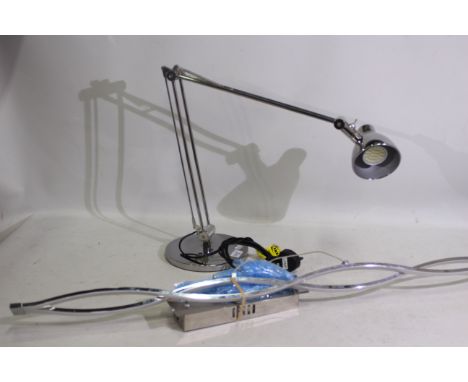 An Ikea desk Lamp and a Next LED Ceiling lamp. Desk lamp is 90 cm (h) when extended upwards. Next LED light is 100 cm (l) and