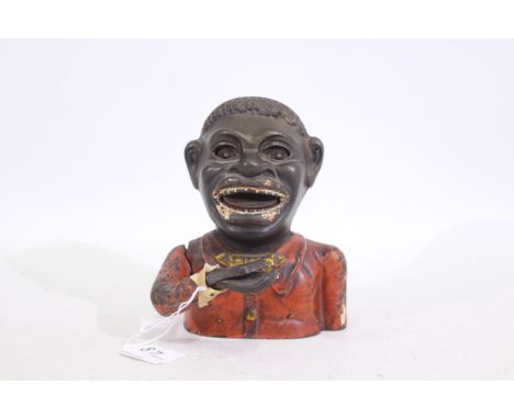 A vintage aluminium mechanical money bank.

Condition Report: Bank is lacking the baseplate.

Note: Mechanical cast iron bank