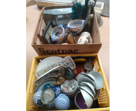 2 Boxes of collectables includes Quimper ware , strathearn paperweight etc. 