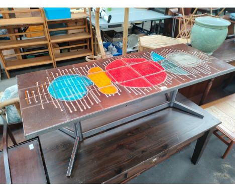 Mid century style chrome coffee table with tile top . 