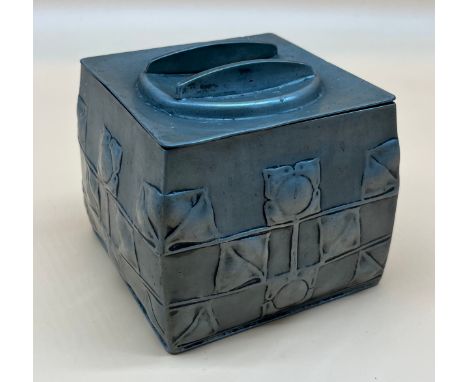 Pewter Art Deco Tudric style, arts and crafts tea caddy box. [10x12x12cm] 
