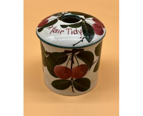 Wemyss ware plum design hair tidy lidded preserve pot. [9cm high] 