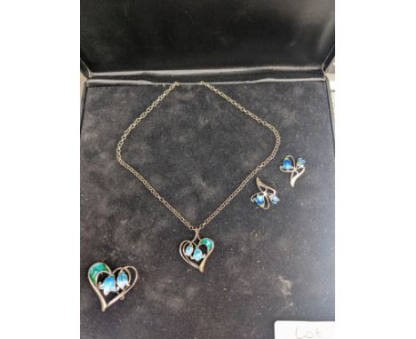 Ortak silver and enamel necklace, earrings &amp; brooch (brooch has damage to enamel)