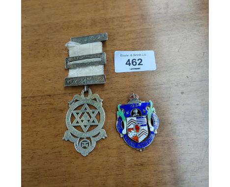 2 Silver hall marked medals one with enamel front masonic institution dated 1934. 