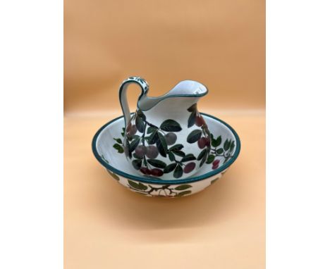 Large Wemyss ware plum design water jug and bowl. [Restoration in areas] 