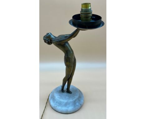 Josef Lerenzo inspired art deco nude lady standing lamp. Sat upon an onyx base. [36cm high] 