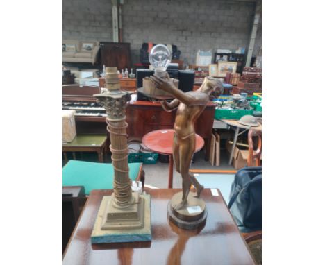 Antique art deco style lady table lamp in the style of joseph lorenzo restored together with brass table lamp . 