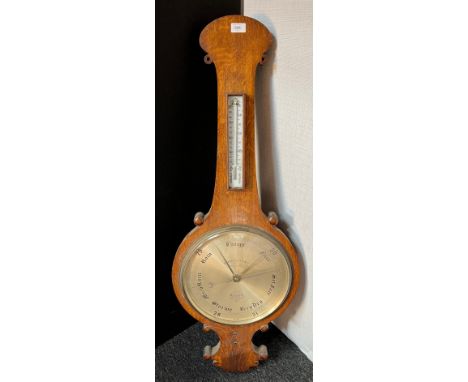 Large Antique Camberlain &amp; Son London oak cased barometer and thermometer [Mercury] [121cm in length] 