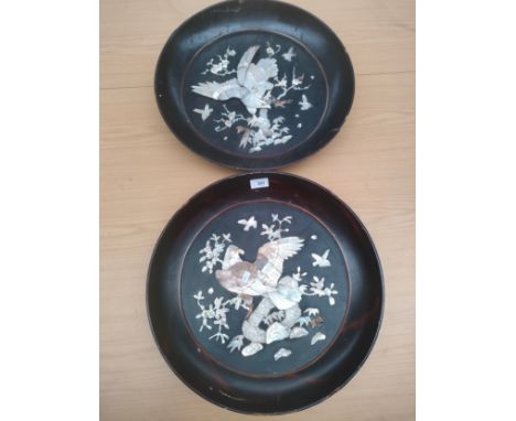 A Pair of early Eastern mother of pearl eagle scene bowls. 