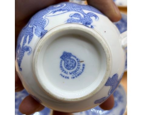 Royal Worcester blue and white dragon design part tea set. 
