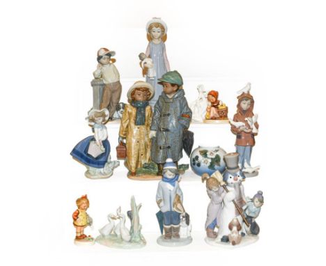 A quantity of Lladro, Nao, Royal Doulton and Hummel figures, together with a Royal Copenhagen vase (one tray).  All in good c