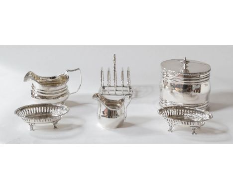 A collection of assorted silver, comprising: a George III silver cream-jug; a George V silver cream-jug; a pair of oval dishe