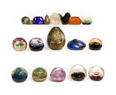 A quantity of glass paperweights, mainly Caithness also including Siddy Langley, Rosenthal and Wedgwood (one tray)