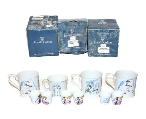 A collection of Snowman items by Royal Doulton and Carlton Ware, including mugs, egg cups etc 