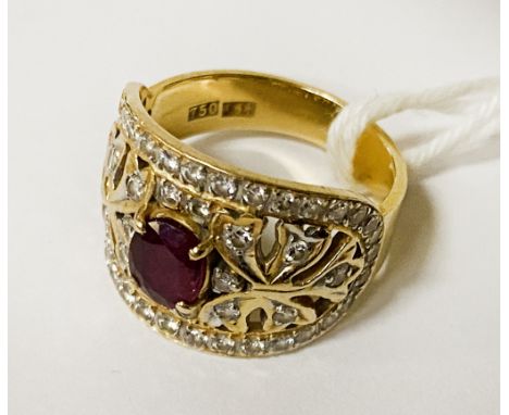 18CT GOLD DIAMOND & RUBY RING - SIZE J 5.8 GRAMS APPROX