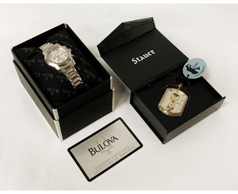 BULOVA &amp; DIAMOND WRISTWATCH WITH A STAUER POCKET WATCH  (BULOVA WITH DIAMOND CERTIFICATE)