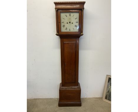 A mahogany long case clock and movement. No pendulum or weights.&nbsp; (A.F)