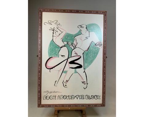 A framed un glazed TY Wilson Poster (second printing) 1989 Rock Around the Clock. Some damage 