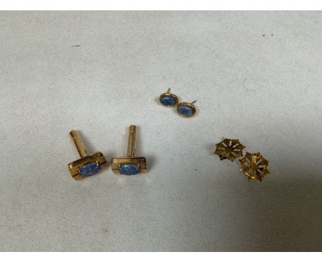 A pair of gold coloured metal Opal cuff links together with gold coloured opal earrings stamped 925 to reverse and a pair of 