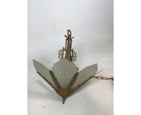 An Art Deco ceiling light with eight etched glass inserts approx 52cm to top of lamp. All glass inserts included