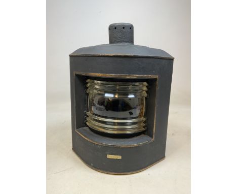 A large black ships oil lantern. With badge B 2927 to front, DIN 89950 verso. Dorman Smith Traffic products bs 3143 marked to