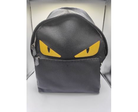 Fendi Black Leather &amp; Nylon Monster Eyes Backpack