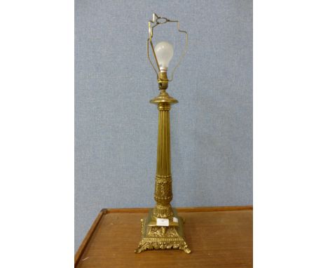 A brass Corinthian column table lamp