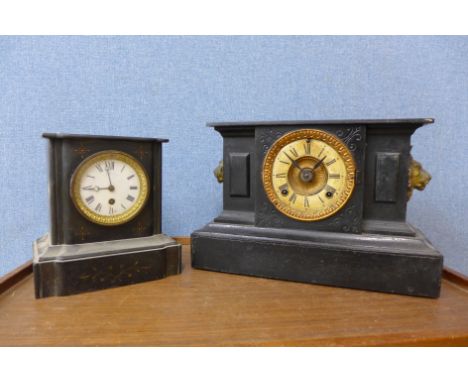 A 19th Century French Belge noir mantel clock and an American cast iron mantel clock