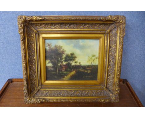 An E.C. Williams oleograph, landscape, framed