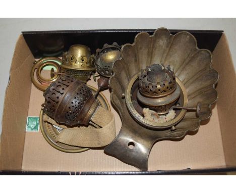 Box of various oil lamp fittings and other items