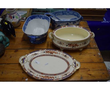 Copeland Spode blue Italian tureen plus two others and a further Willow pattern ladle