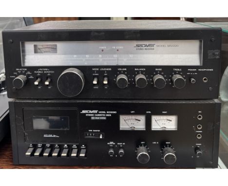 A Solavox Model SR2200 Stereo Receiver together with a Solavox Model SCD2060 Stereo Cassette Deck (Sold as seen, untested) 