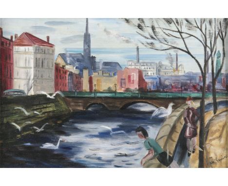 Norah McGuinness HRHA (1901-1980)The LiffeyOil on board, 40 x 59cm (15¾ x 23¼'')SignedThe Liffey dates to the late 1940s or e